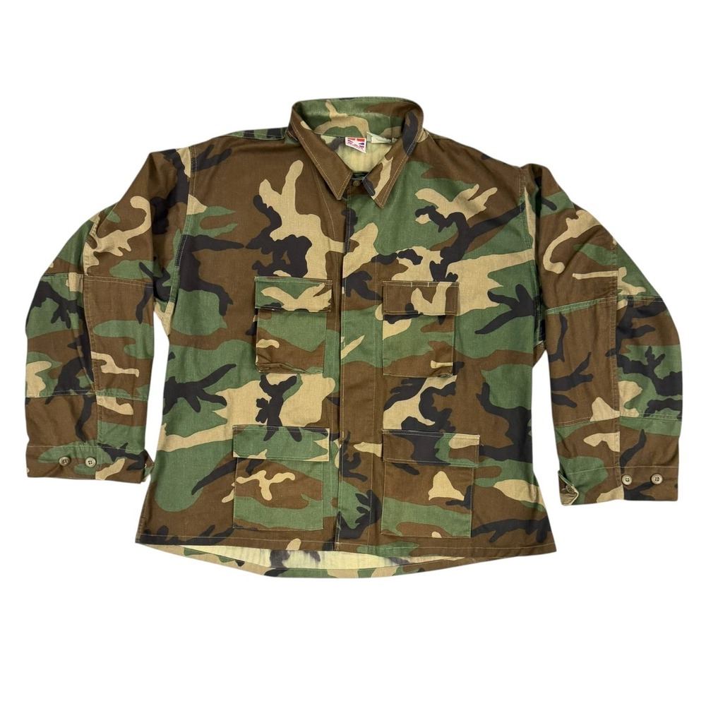 Vintage 80s US Army Jacket Men's XXXL Reg Woodland Camo Military Combat Jacket